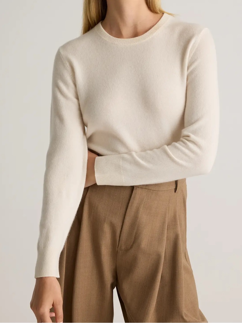 Quince Mongolian Sustainably Sourced Natural Cashmere Crewneck Sweater Ivory